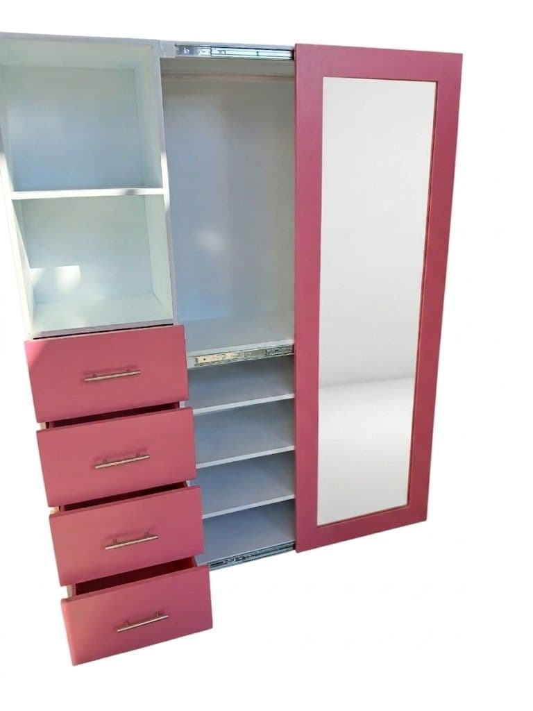 TOCADOR PAOLA BLANCO/ROSA 4 CAJONES ESPEJO CORREDIZO, imagen 2