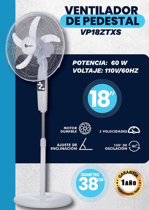 VENTILADOR ZMARTECH DE PEDESTAL MOD: VP18ZTXS, imagen 4