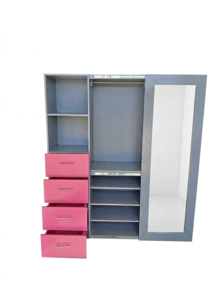 TOCADOR PAOLA GRIS/ROSA 4 CAJONES ESPEJO CORREDIZO, imagen 2